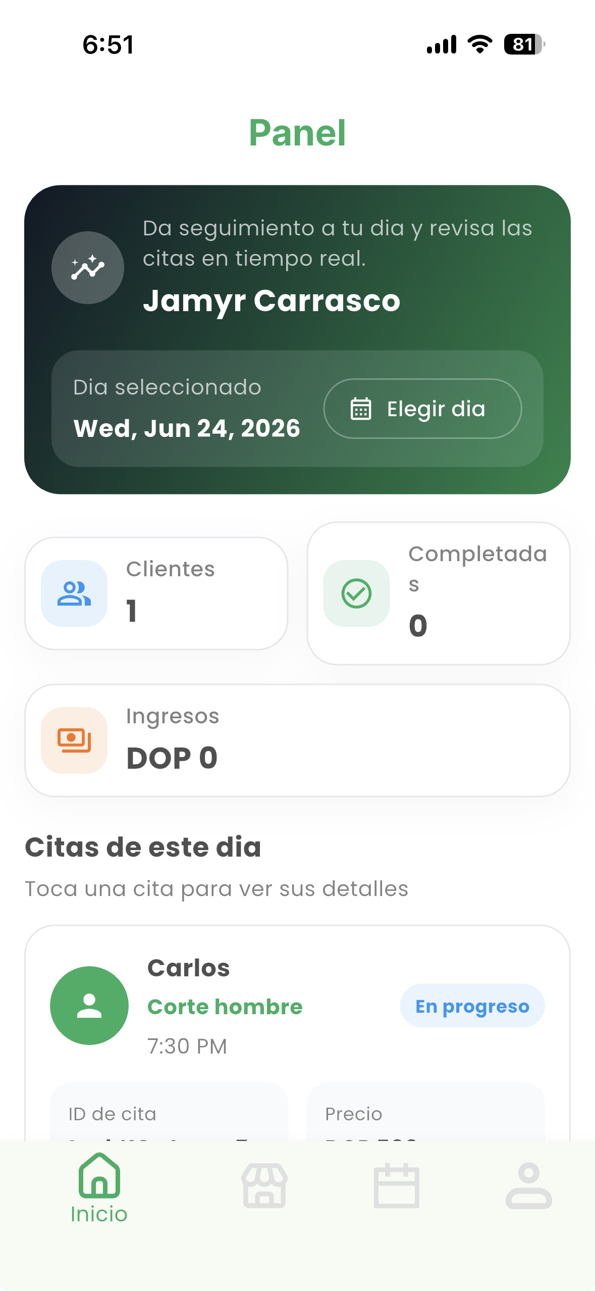 Barber & business dashboard